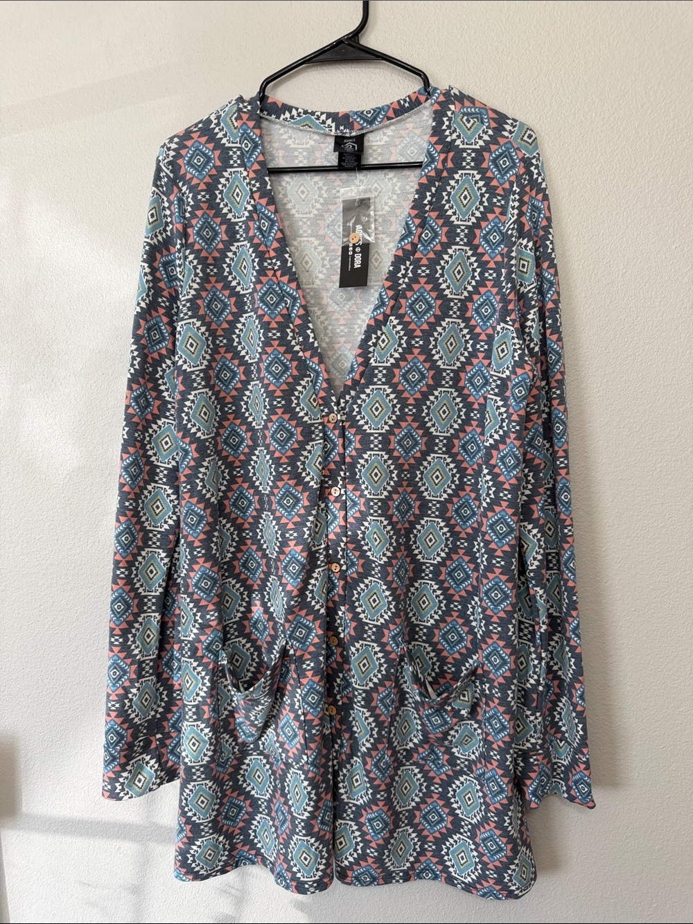 Women’s Aztec Print Long Sleeve Cardigan - Multicolor XL
